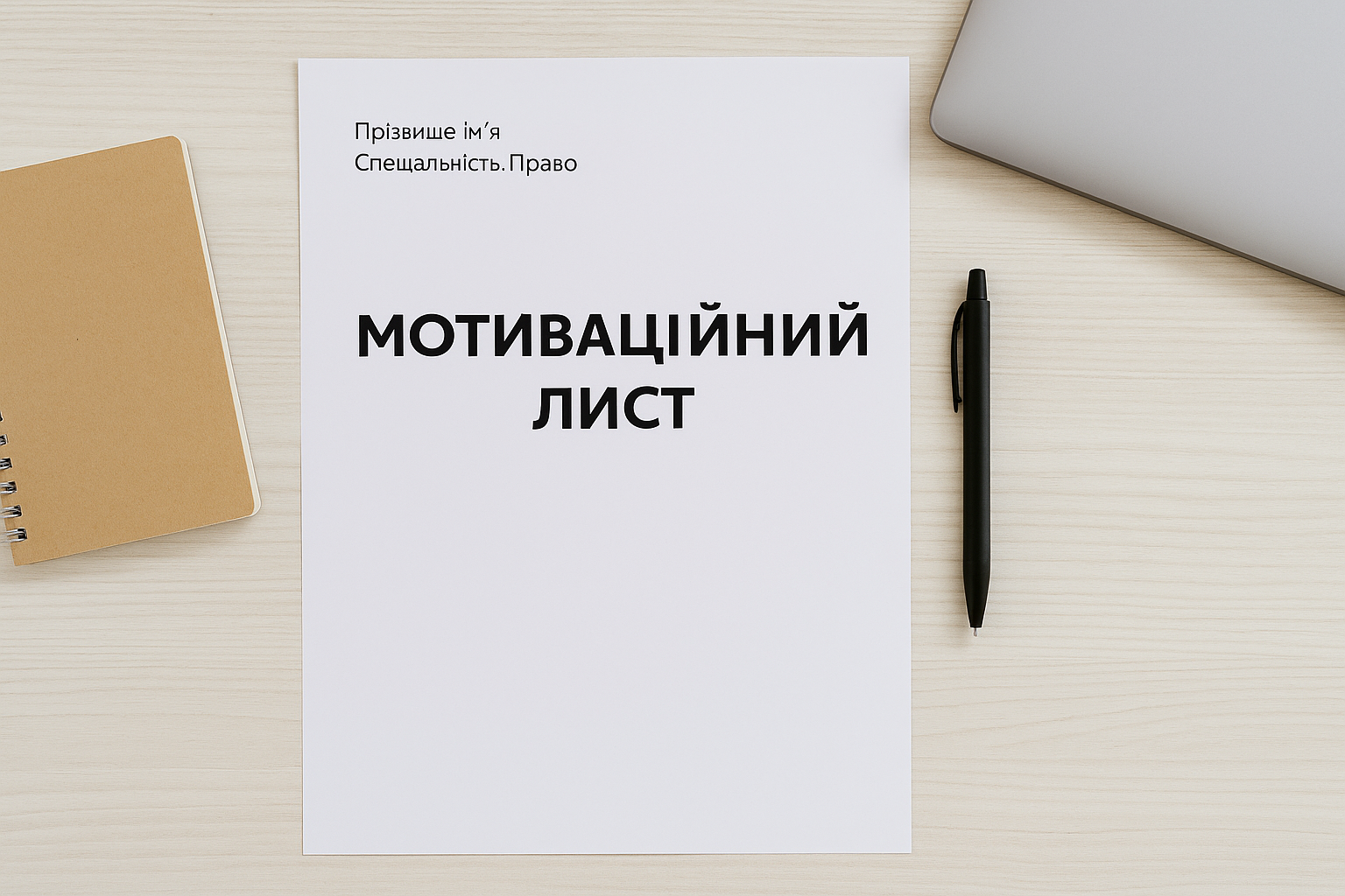 Мотиваційний лист українською мовою, написаний на аркуші паперу, що лежить на світлому дерев’яному столі